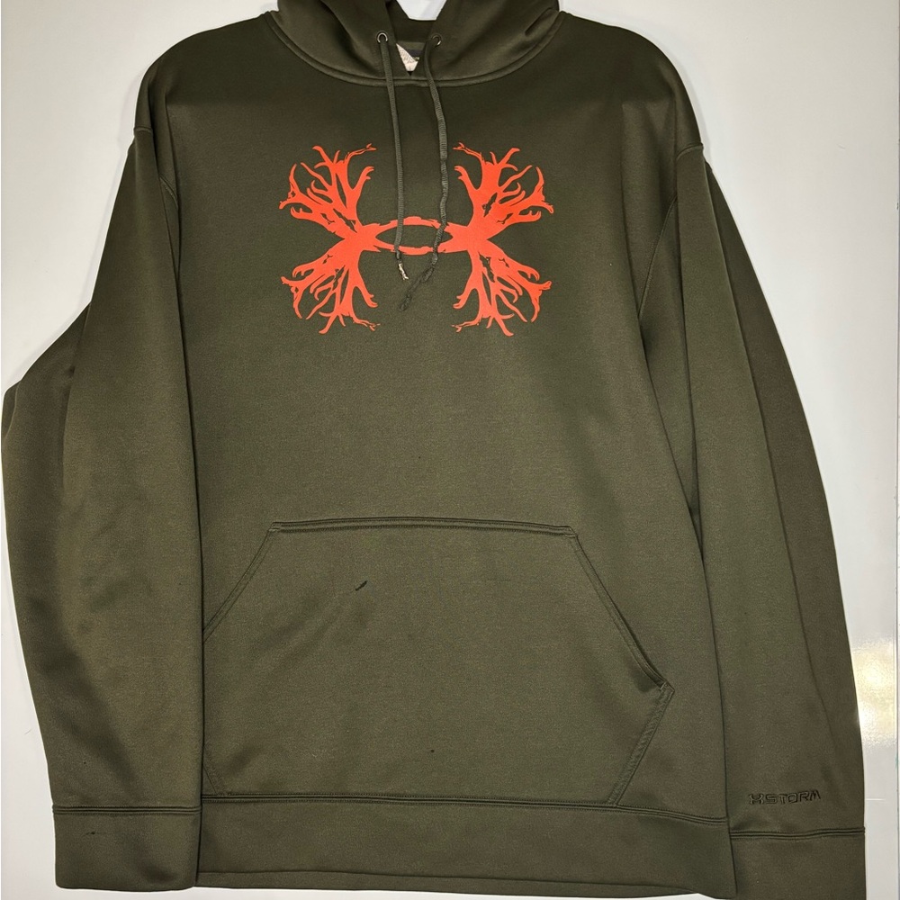 Under Armour Men's Green Hoodie with Bright Orange Design